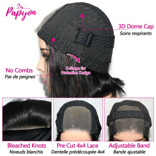 6x4 Perruque Cheveux Humain Sans Colle Perruque Ni Gel Prête à Aller 4X4 Lace Closure Perruque Sans Colle Livraison 3 Jour Franc – Image 2