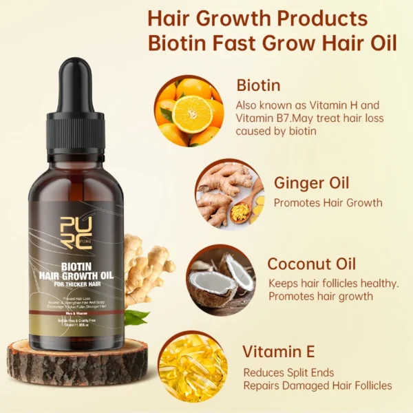 PURC produits de croissance rapide des cheveux pour hommes biotine Anti perte de cheveux huile shampooing revitalisant ensemble traitement des cheveux pour les femmes beauté santé – Image 4