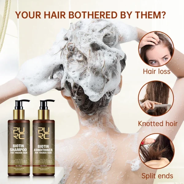 PURC produits de croissance rapide des cheveux pour hommes biotine Anti perte de cheveux huile shampooing revitalisant ensemble traitement des cheveux pour les femmes beauté santé – Image 5