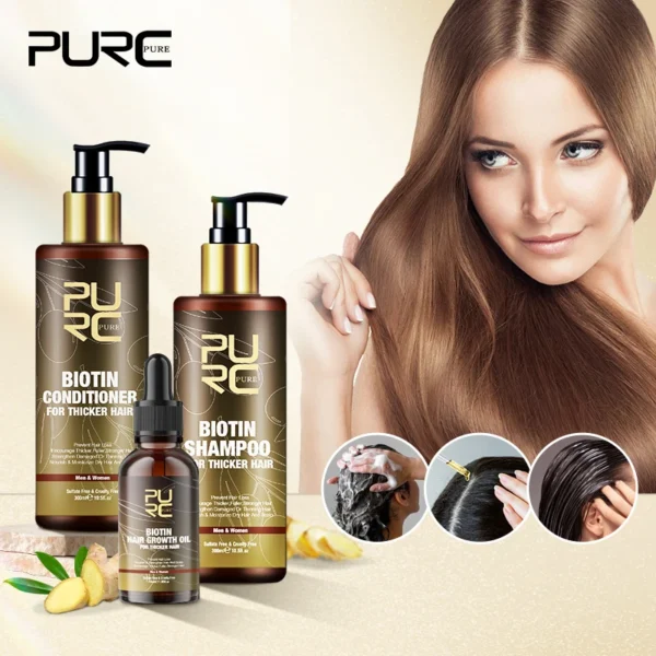 PURC produits de croissance rapide des cheveux pour hommes biotine Anti perte de cheveux huile shampooing revitalisant ensemble traitement des cheveux pour les femmes beauté santé – Image 2