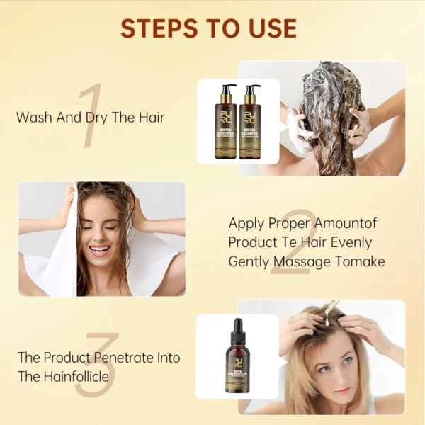 PURC produits de croissance rapide des cheveux pour hommes biotine Anti perte de cheveux huile shampooing revitalisant ensemble traitement des cheveux pour les femmes beauté santé – Image 6