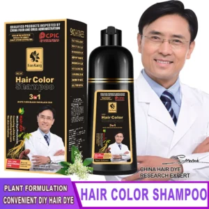 Shampooing à Coloration Instantanée 3 en 1 pour Homme et Femme, Teinture Cheveux Naturelle, Soin à Base de Plantes Brunes, 500ml