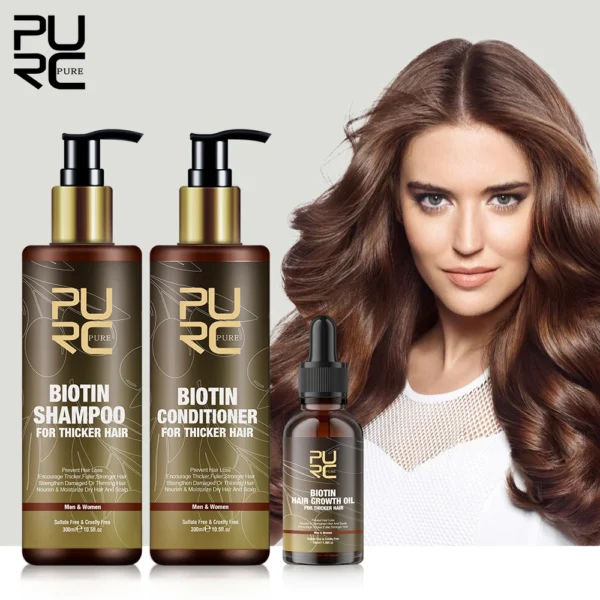 PURC produits de croissance rapide des cheveux pour hommes biotine Anti perte de cheveux huile shampooing revitalisant ensemble traitement des cheveux pour les femmes beauté santé